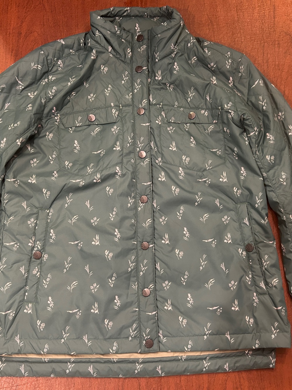 Stio Quilted Green Floral-Print Puffer Jacket